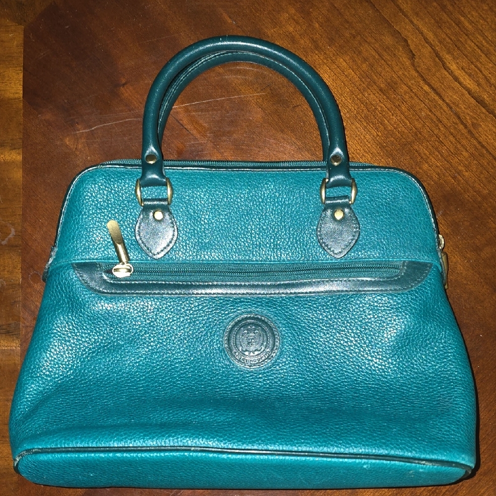 Liz Claiborne Leather Teal Satchel with Gold Details